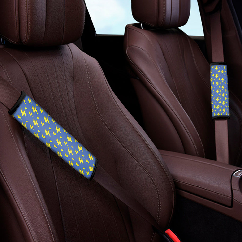 Blue And Yellow Lightning Pattern Print Car Seat Belt Covers
