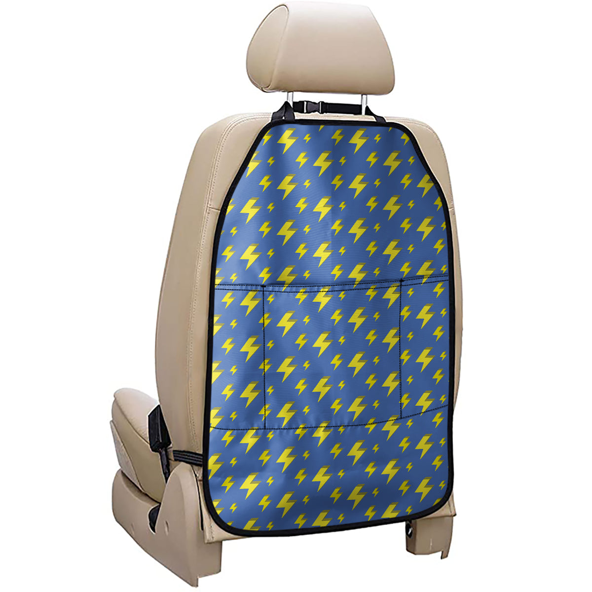 Blue And Yellow Lightning Pattern Print Car Seat Organizers