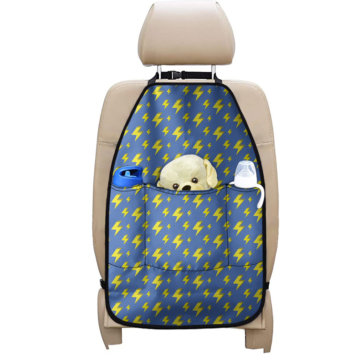 Blue And Yellow Lightning Pattern Print Car Seat Organizers
