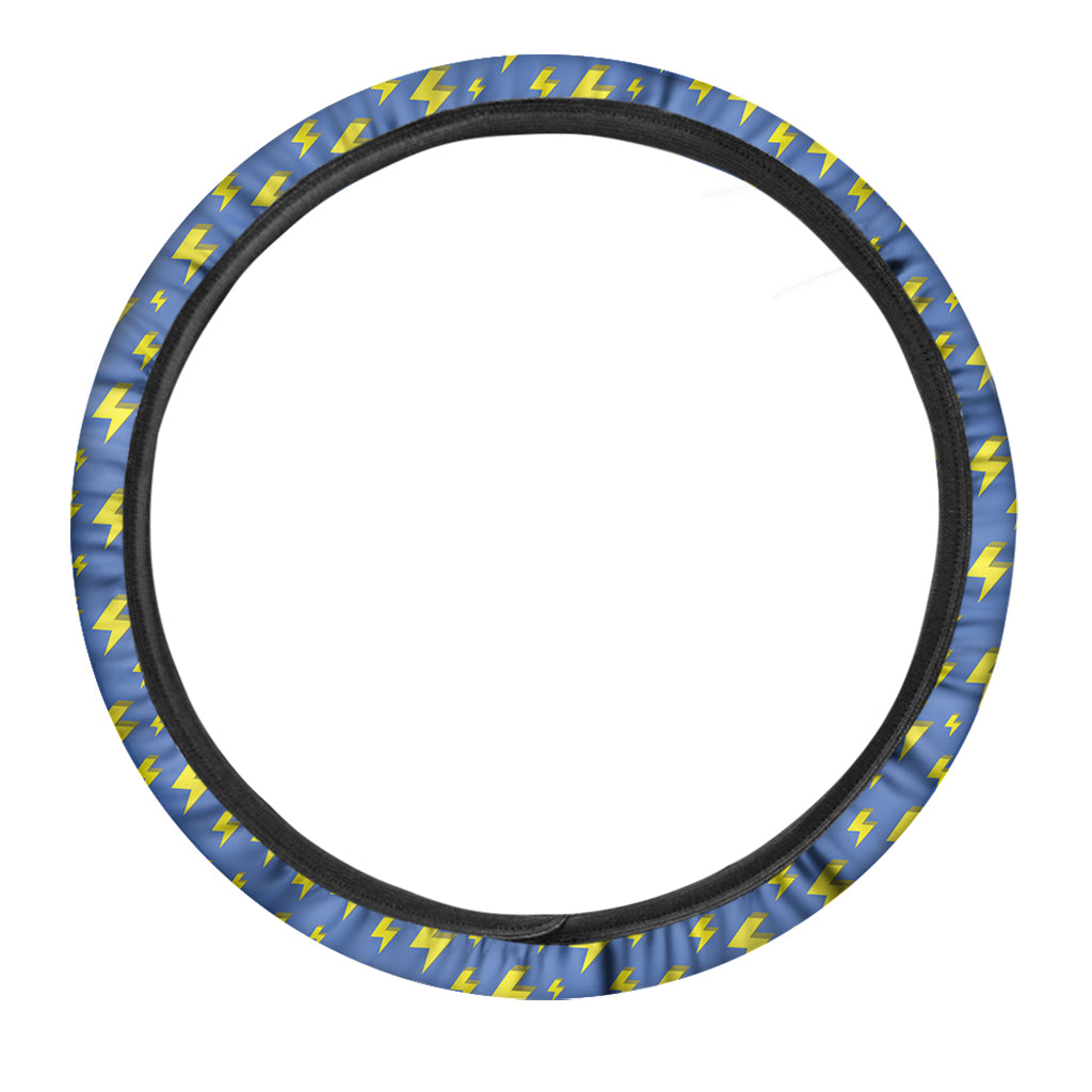 Blue And Yellow Lightning Pattern Print Car Steering Wheel Cover