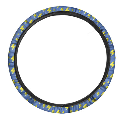 Blue And Yellow Lightning Pattern Print Car Steering Wheel Cover