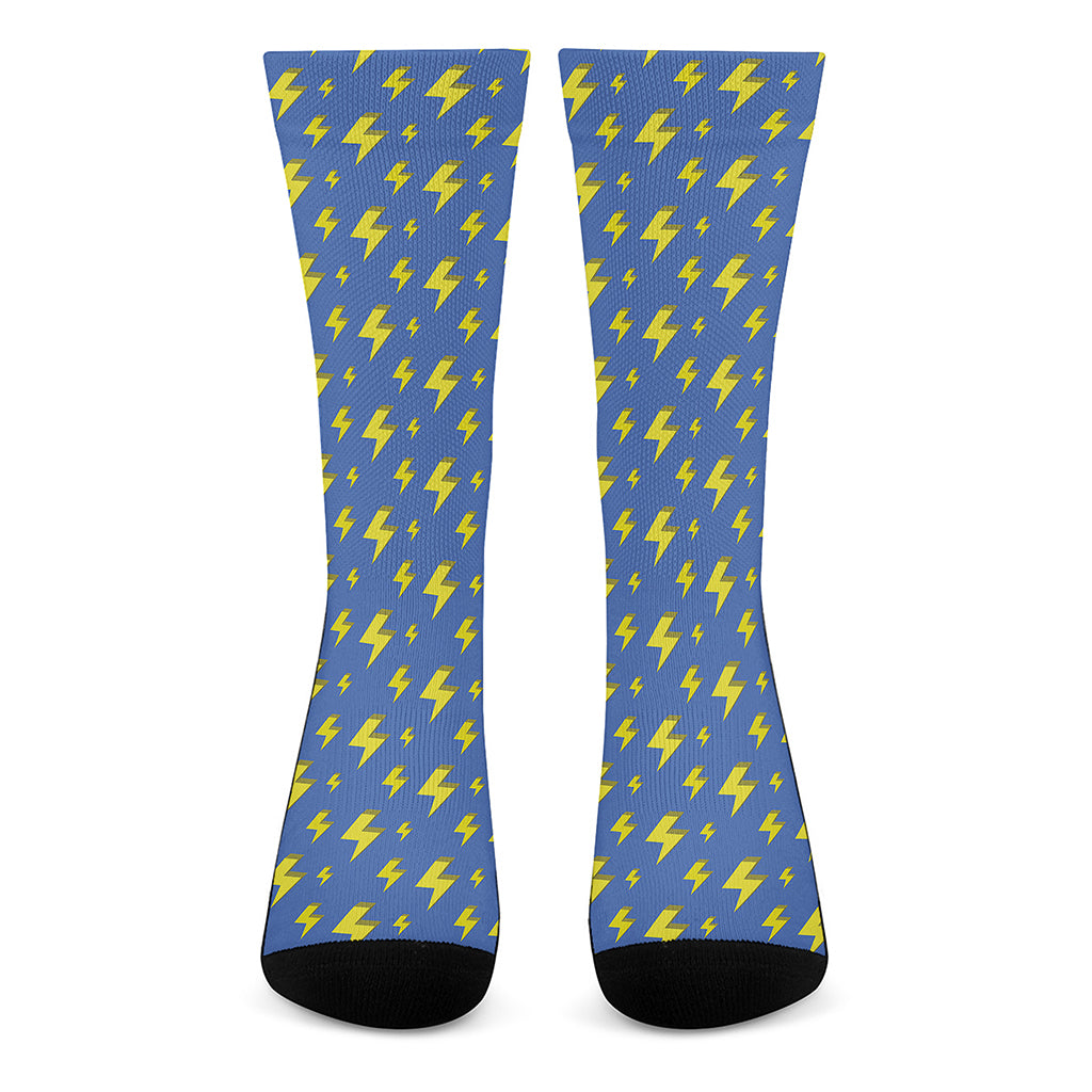 Blue And Yellow Lightning Pattern Print Crew Socks