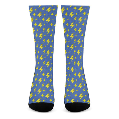 Blue And Yellow Lightning Pattern Print Crew Socks