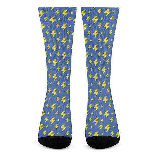 Blue And Yellow Lightning Pattern Print Crew Socks