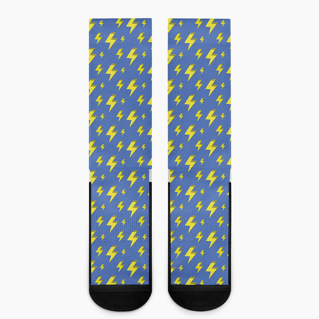 Blue And Yellow Lightning Pattern Print Crew Socks