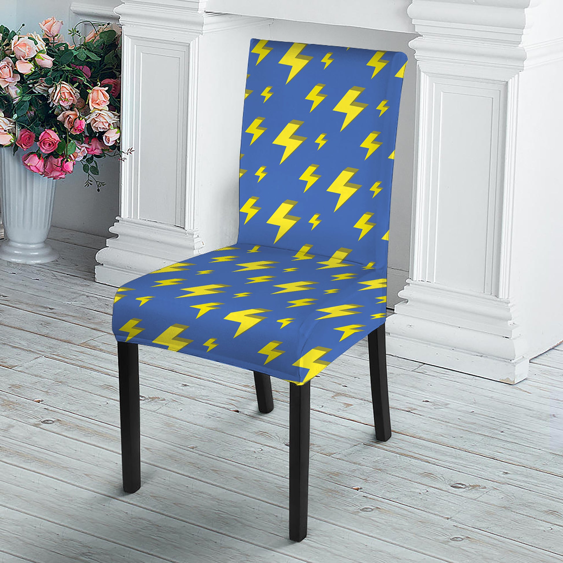 Blue And Yellow Lightning Pattern Print Dining Chair Slipcover