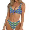 Blue And Yellow Lightning Pattern Print Front Bow Tie Bikini