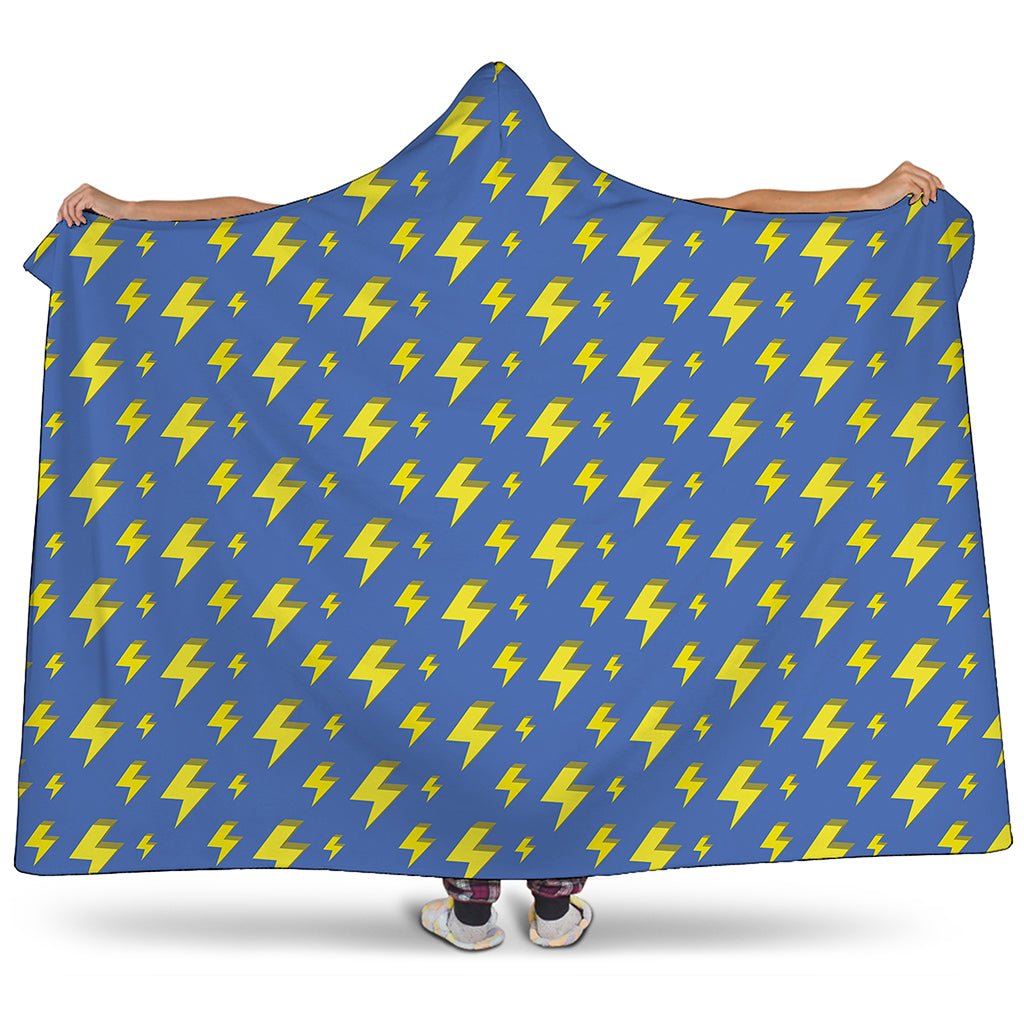 Blue And Yellow Lightning Pattern Print Hooded Blanket