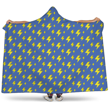Blue And Yellow Lightning Pattern Print Hooded Blanket