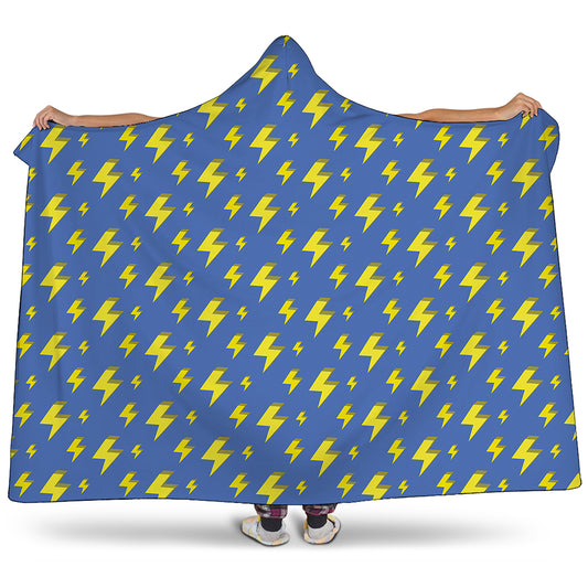 Blue And Yellow Lightning Pattern Print Hooded Blanket