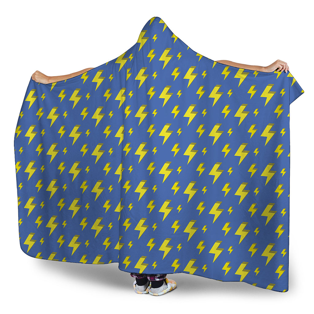 Blue And Yellow Lightning Pattern Print Hooded Blanket