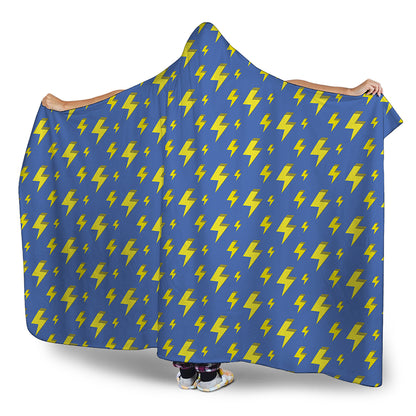 Blue And Yellow Lightning Pattern Print Hooded Blanket
