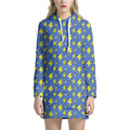 Blue And Yellow Lightning Pattern Print Pullover Hoodie Dress