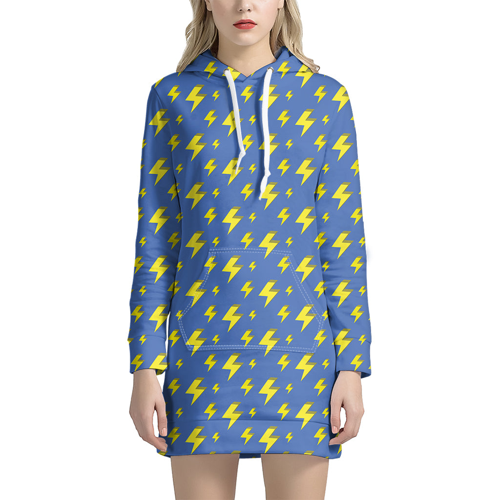 Blue And Yellow Lightning Pattern Print Hoodie Dress