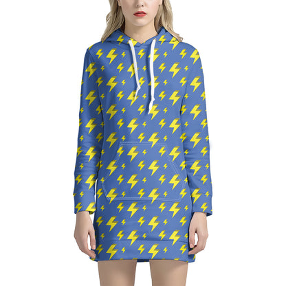 Blue And Yellow Lightning Pattern Print Hoodie Dress