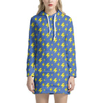 Blue And Yellow Lightning Pattern Print Hoodie Dress