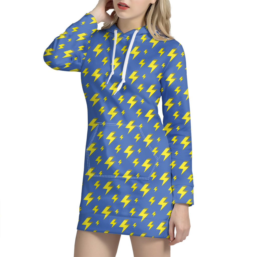 Blue And Yellow Lightning Pattern Print Hoodie Dress
