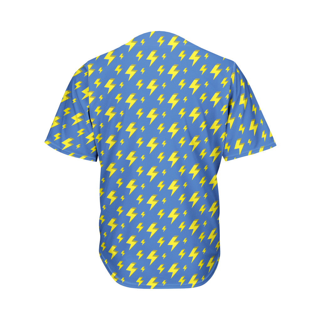 Blue And Yellow Lightning Pattern Print Men's Baseball Jersey