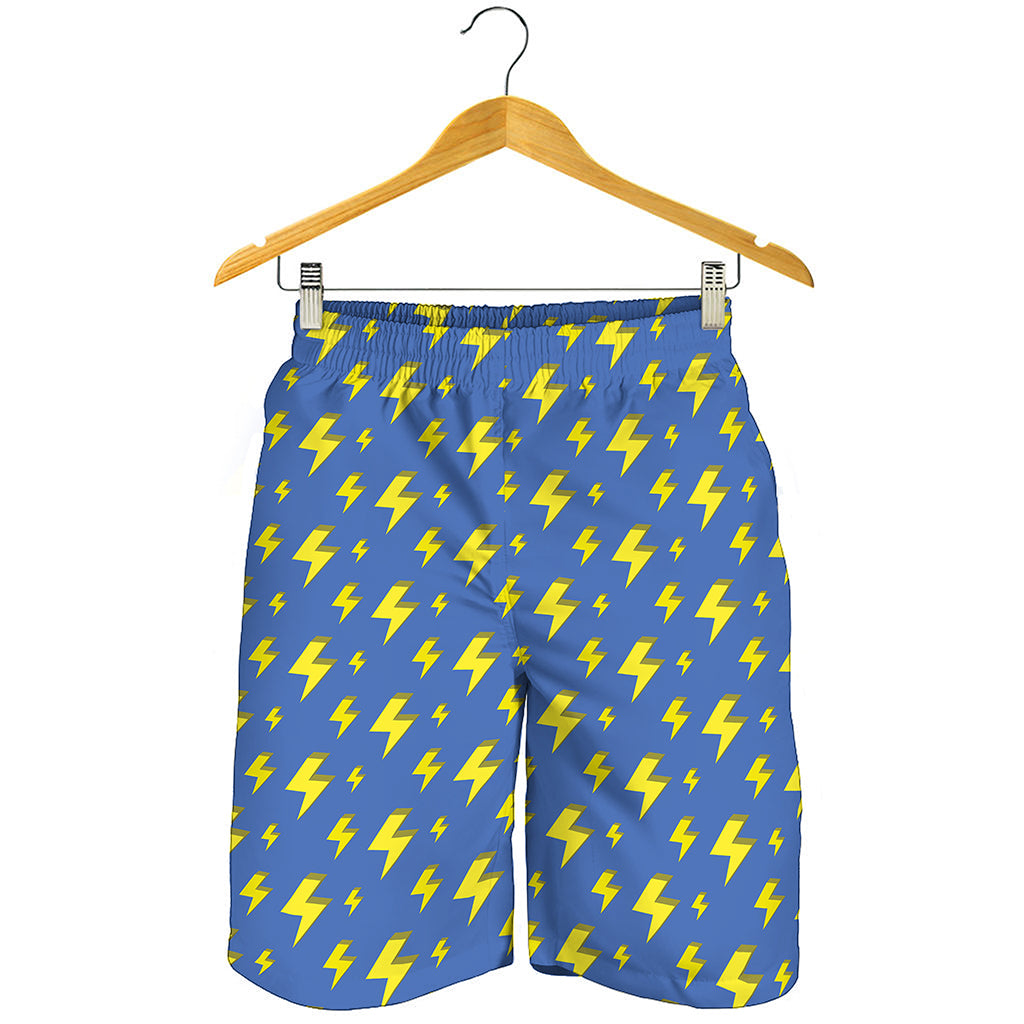 Blue And Yellow Lightning Pattern Print Men's Shorts