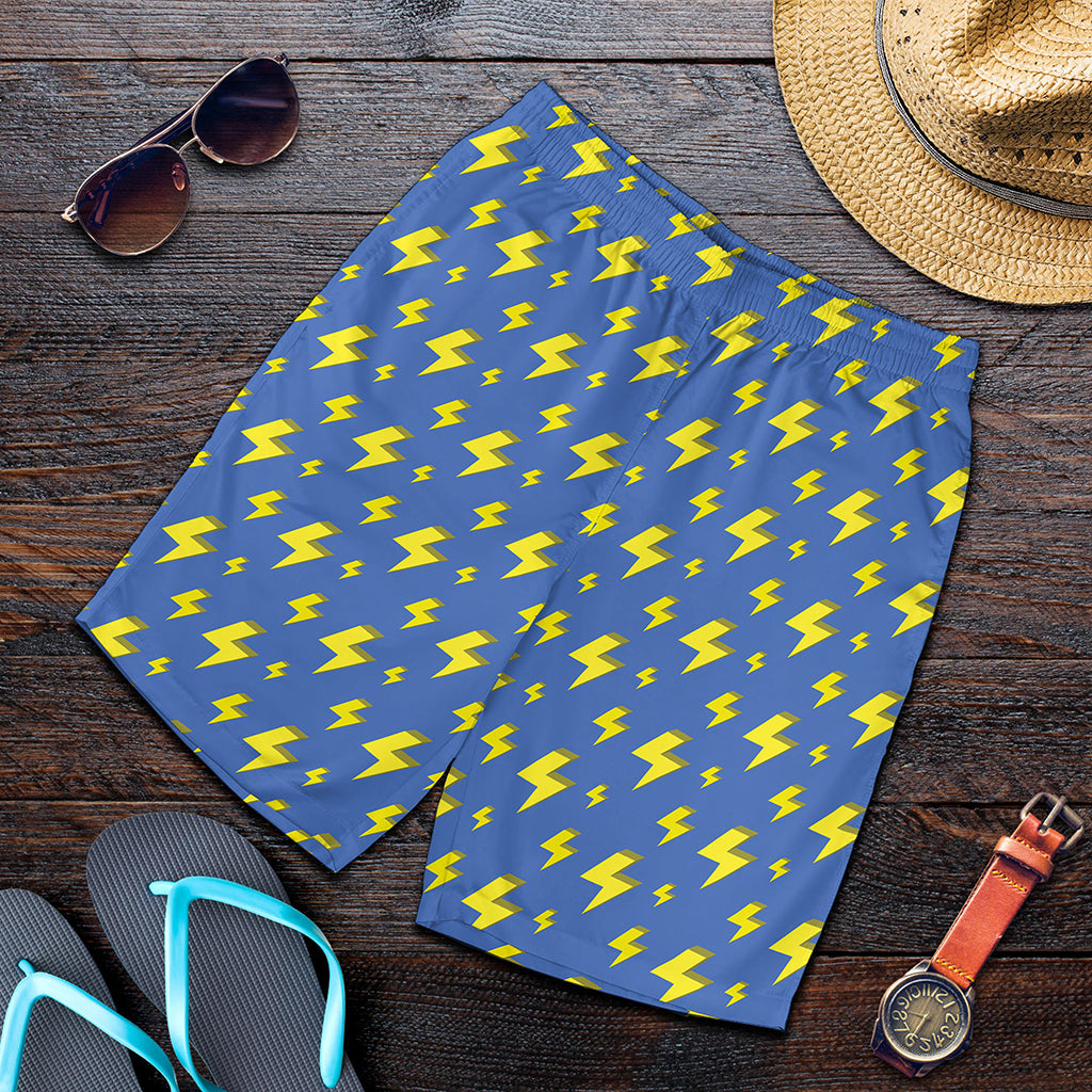 Blue And Yellow Lightning Pattern Print Men's Shorts