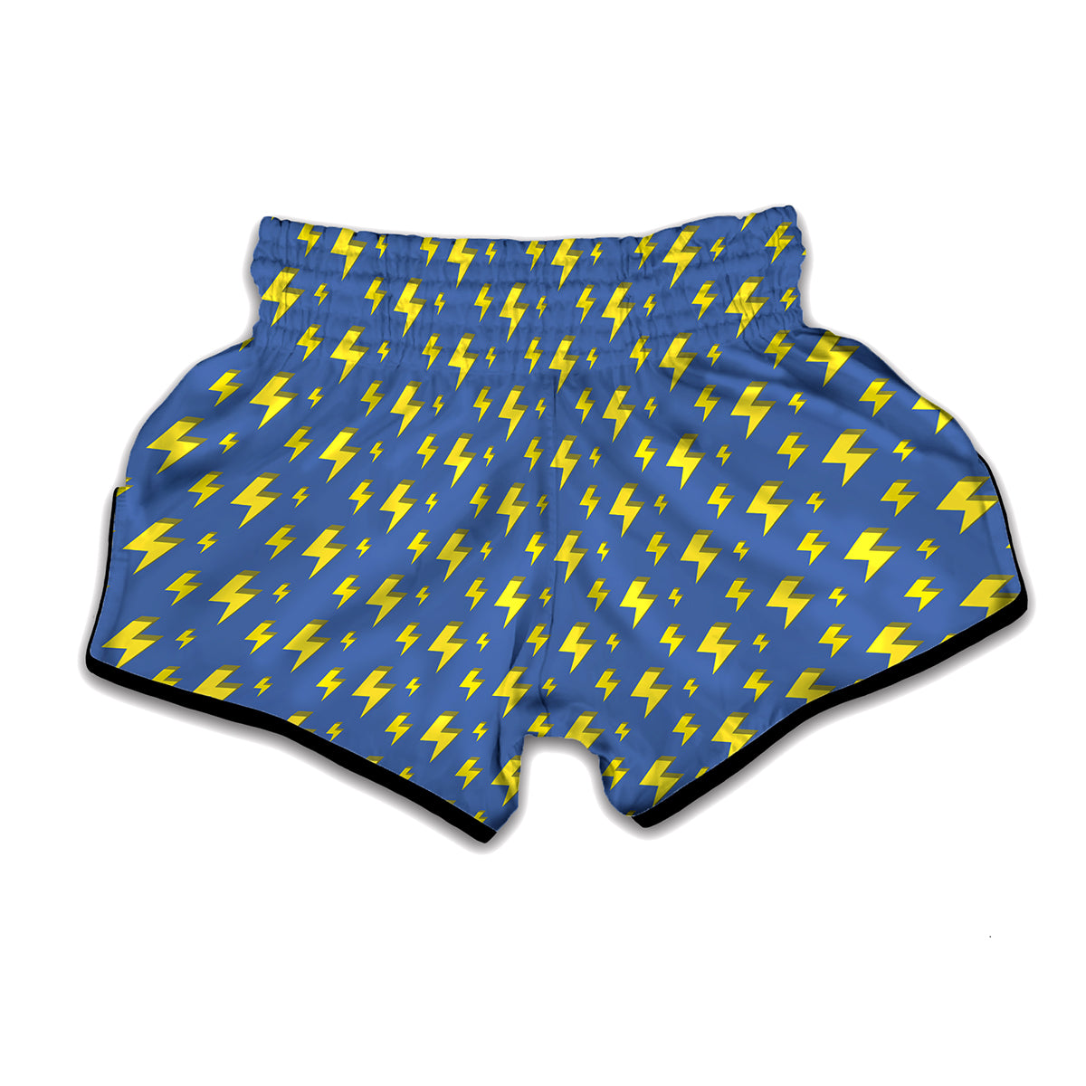 Blue And Yellow Lightning Pattern Print Muay Thai Boxing Shorts