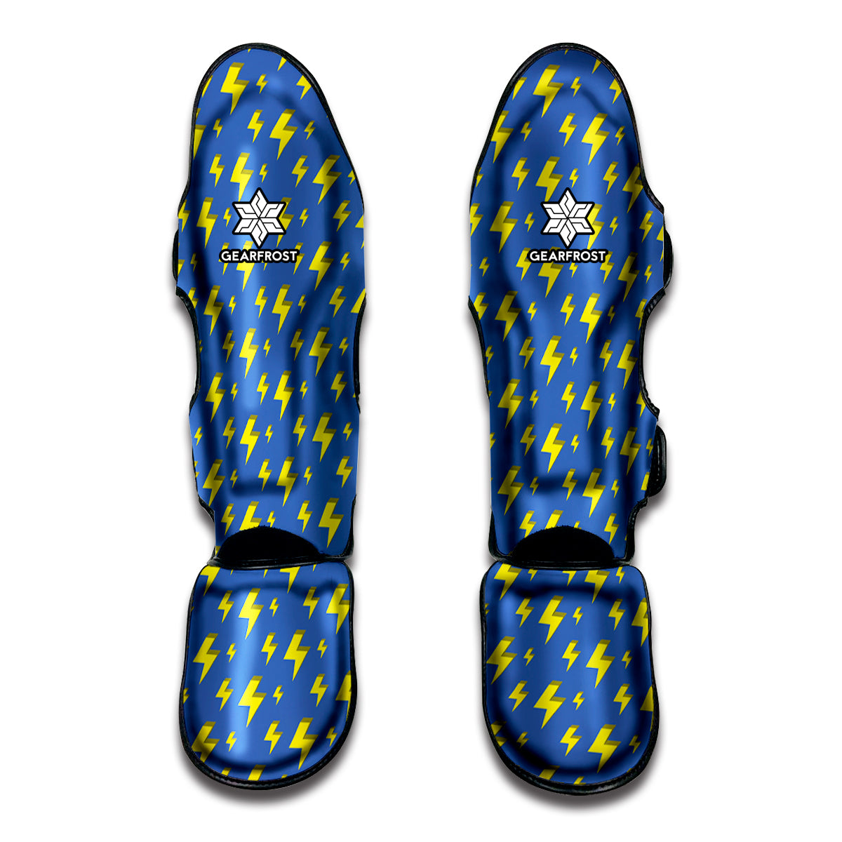 Blue And Yellow Lightning Pattern Print Muay Thai Shin Guard