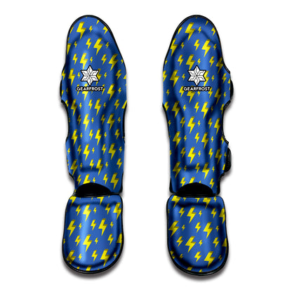 Blue And Yellow Lightning Pattern Print Muay Thai Shin Guard