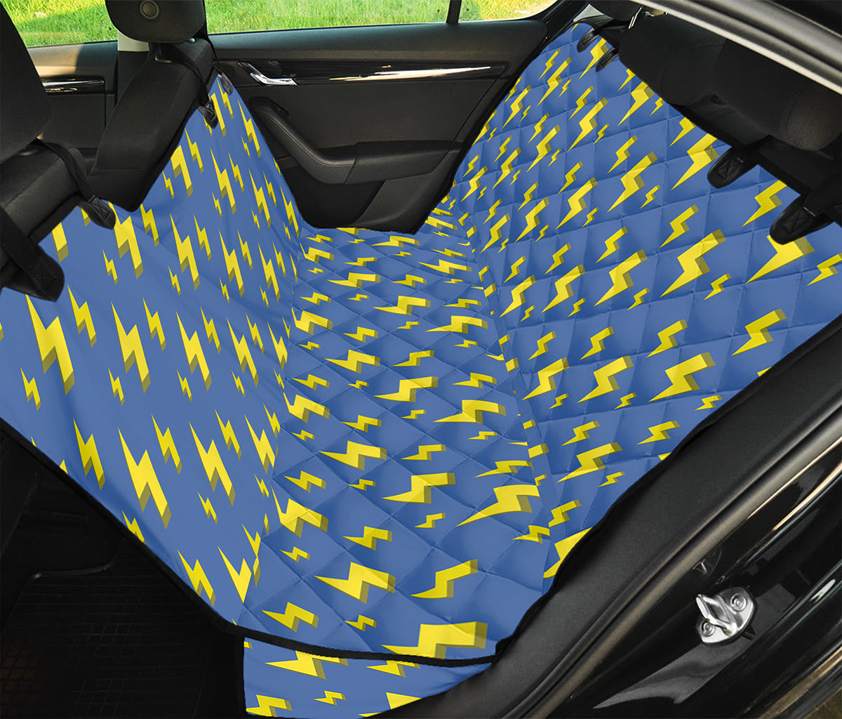 Blue And Yellow Lightning Pattern Print Pet Car Back Seat Cover