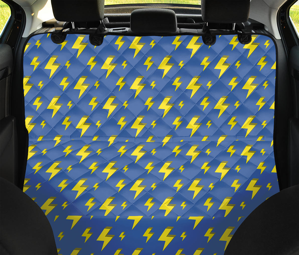 Blue And Yellow Lightning Pattern Print Pet Car Back Seat Cover