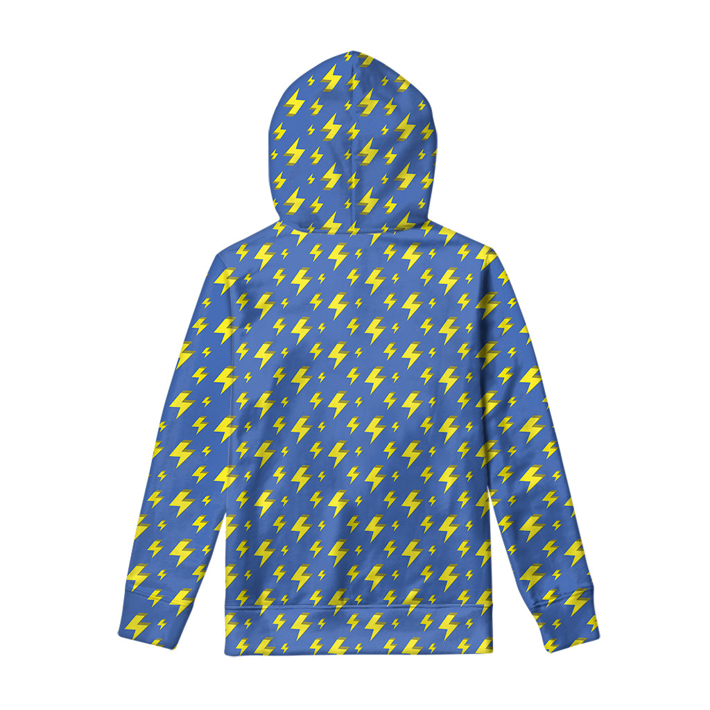 Blue And Yellow Lightning Pattern Print Pullover Hoodie