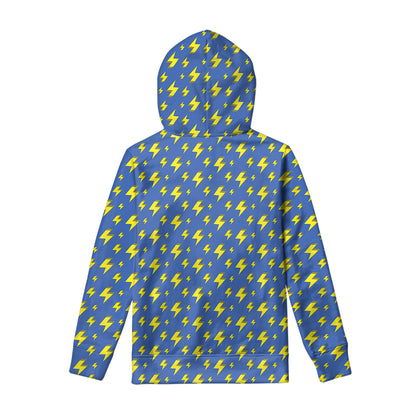 Blue And Yellow Lightning Pattern Print Pullover Hoodie