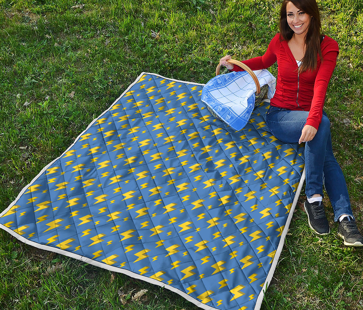 Blue And Yellow Lightning Pattern Print Quilt