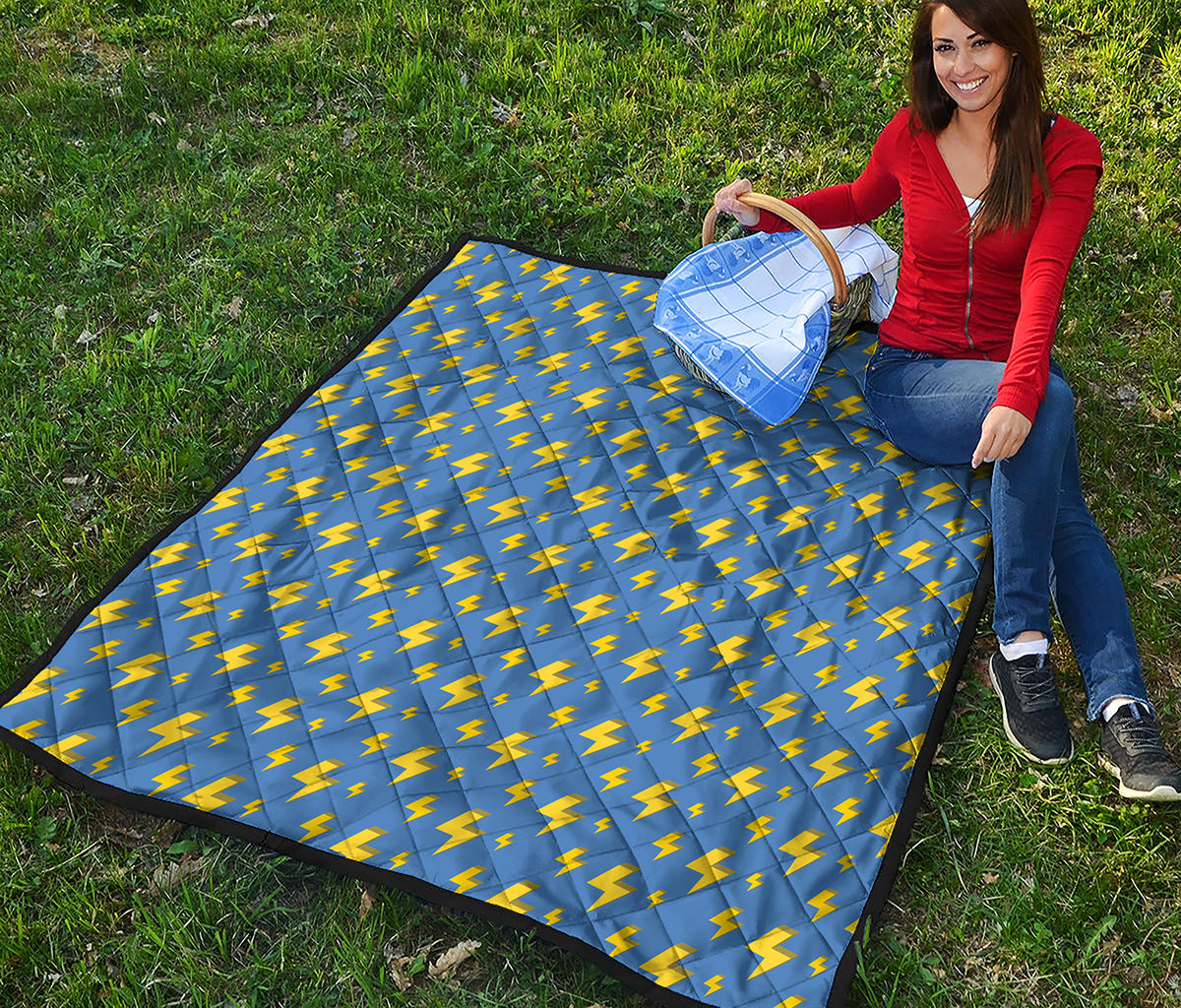 Blue And Yellow Lightning Pattern Print Quilt