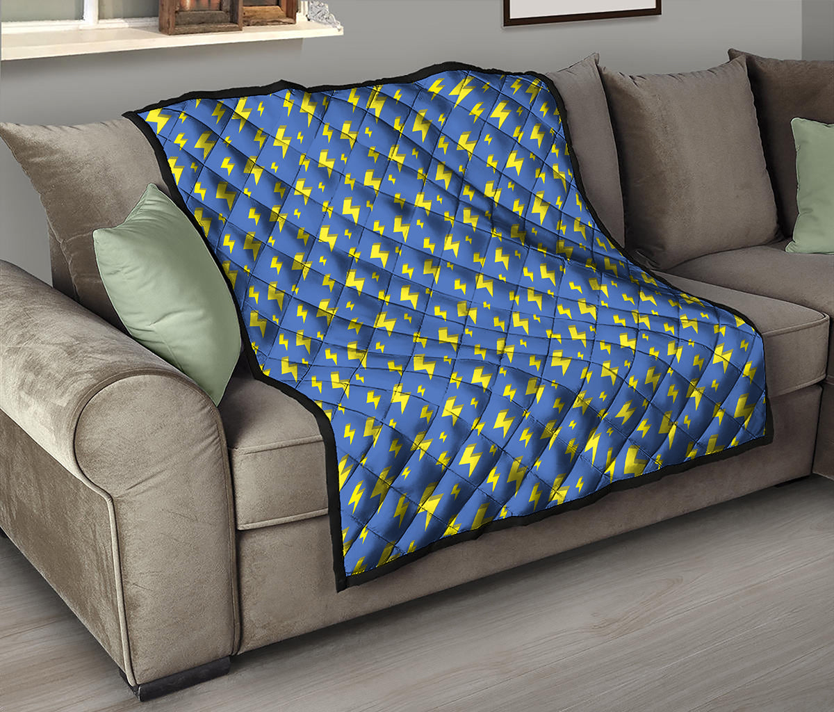 Blue And Yellow Lightning Pattern Print Quilt
