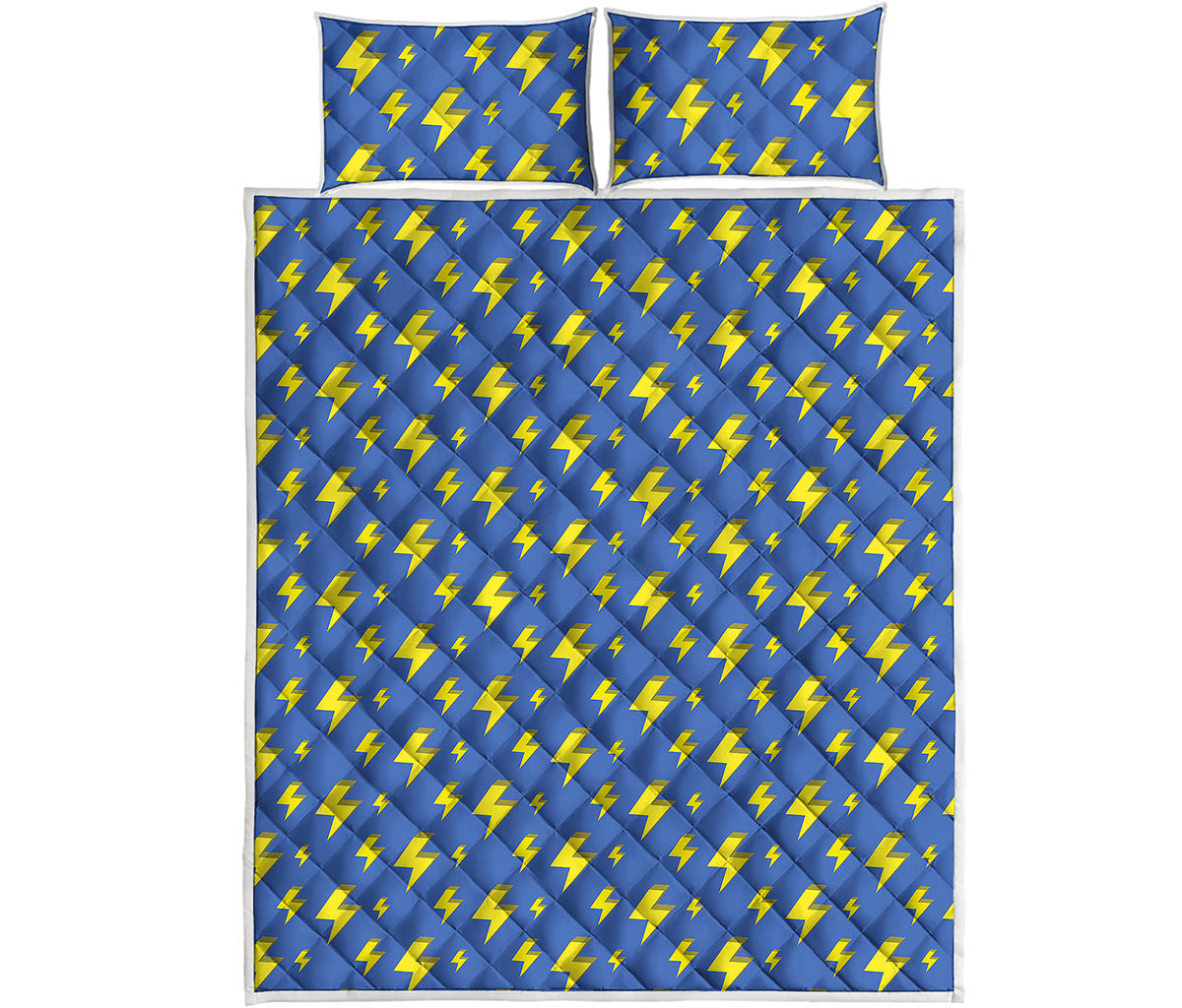 Blue And Yellow Lightning Pattern Print Quilt Bed Set