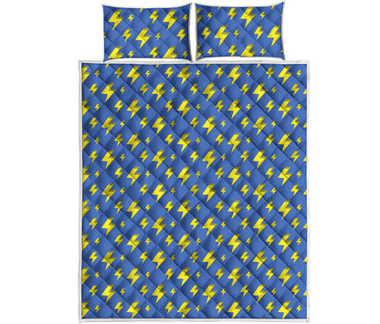 Blue And Yellow Lightning Pattern Print Quilt Bed Set