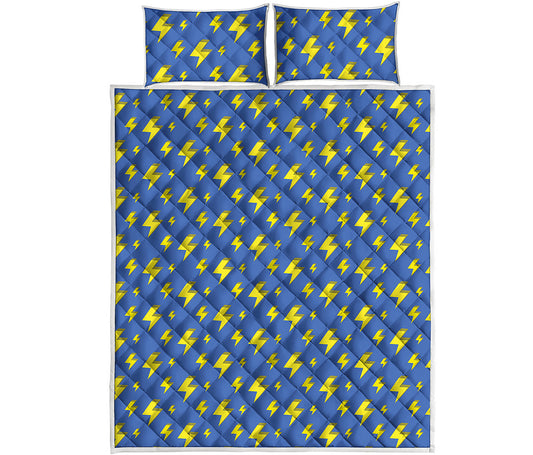 Blue And Yellow Lightning Pattern Print Quilt Bed Set