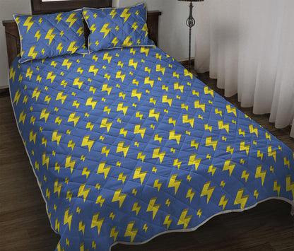Blue And Yellow Lightning Pattern Print Quilt Bed Set