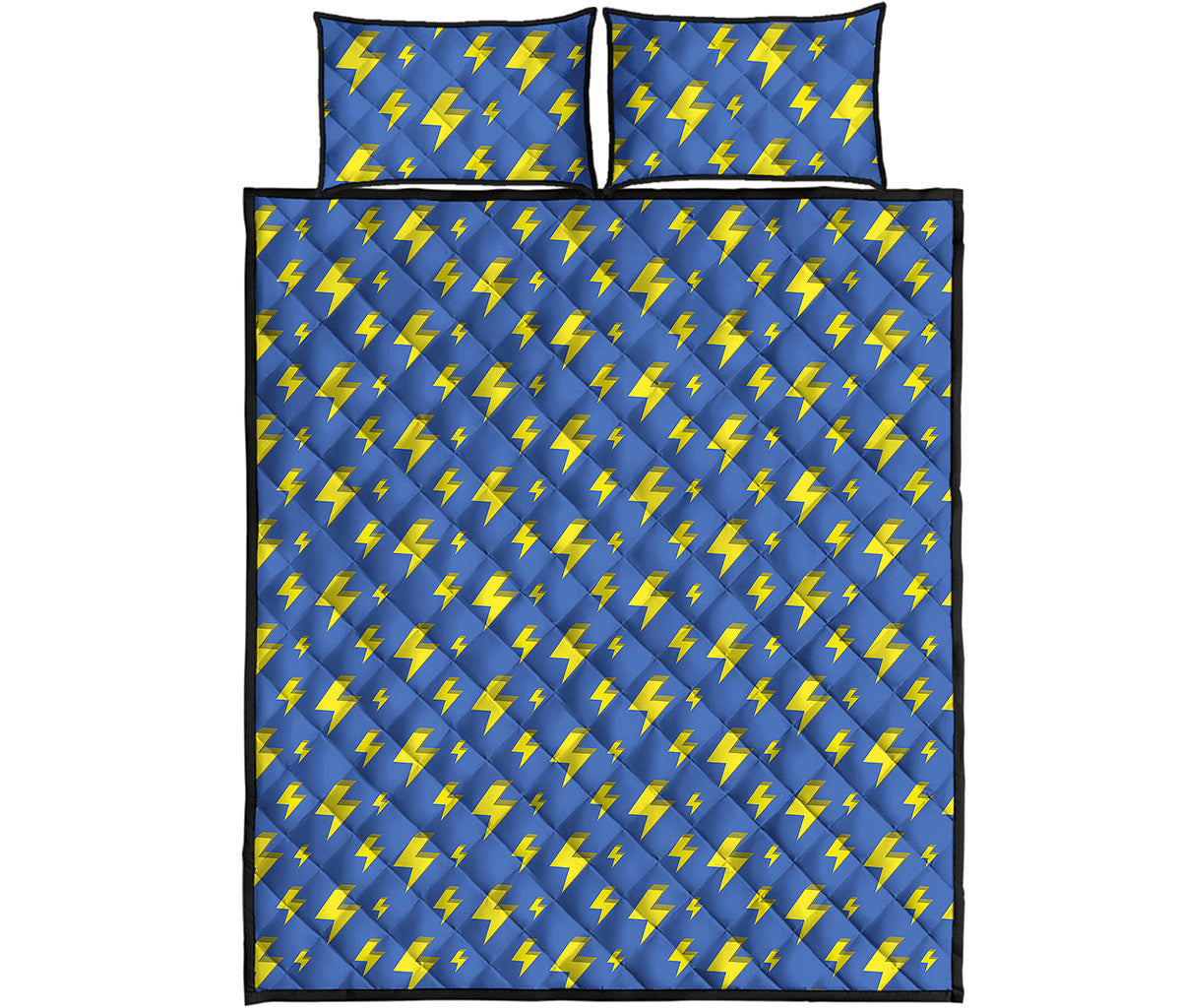 Blue And Yellow Lightning Pattern Print Quilt Bed Set