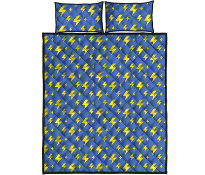 Blue And Yellow Lightning Pattern Print Quilt Bed Set