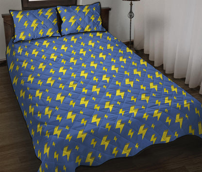 Blue And Yellow Lightning Pattern Print Quilt Bed Set