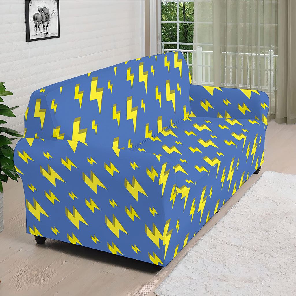 Blue And Yellow Lightning Pattern Print Sofa Cover