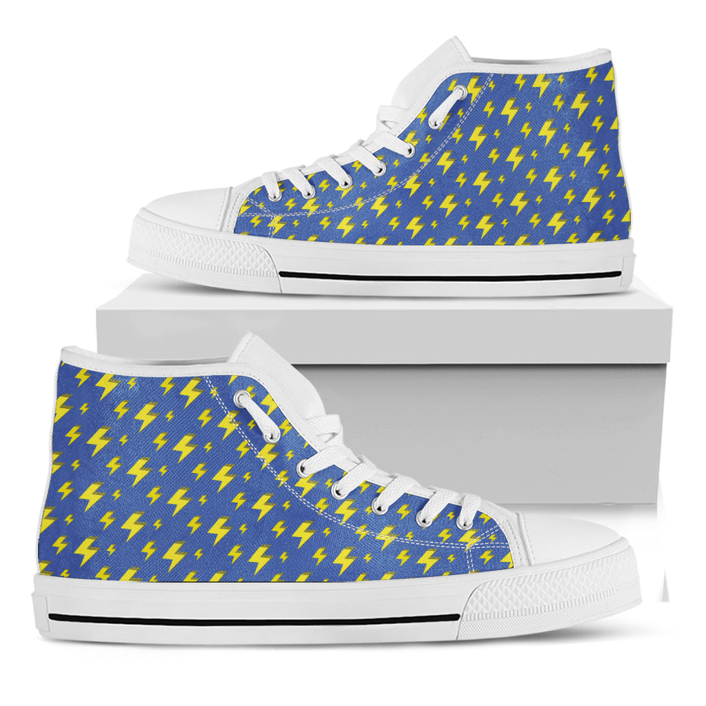 Blue And Yellow Lightning Pattern Print White High Top Shoes