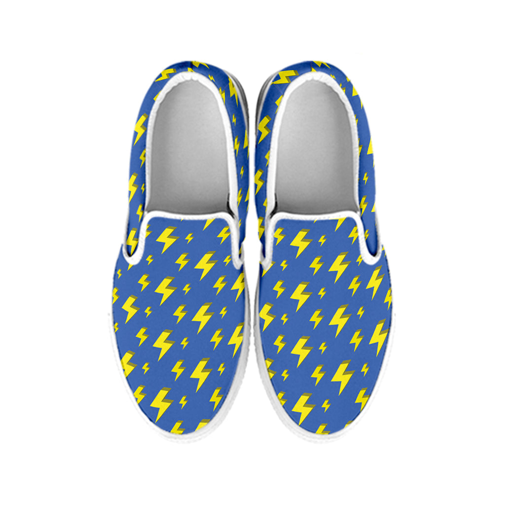Blue And Yellow Lightning Pattern Print White Slip On Shoes