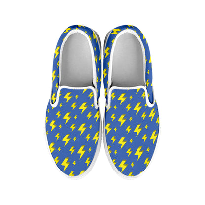 Blue And Yellow Lightning Pattern Print White Slip On Shoes