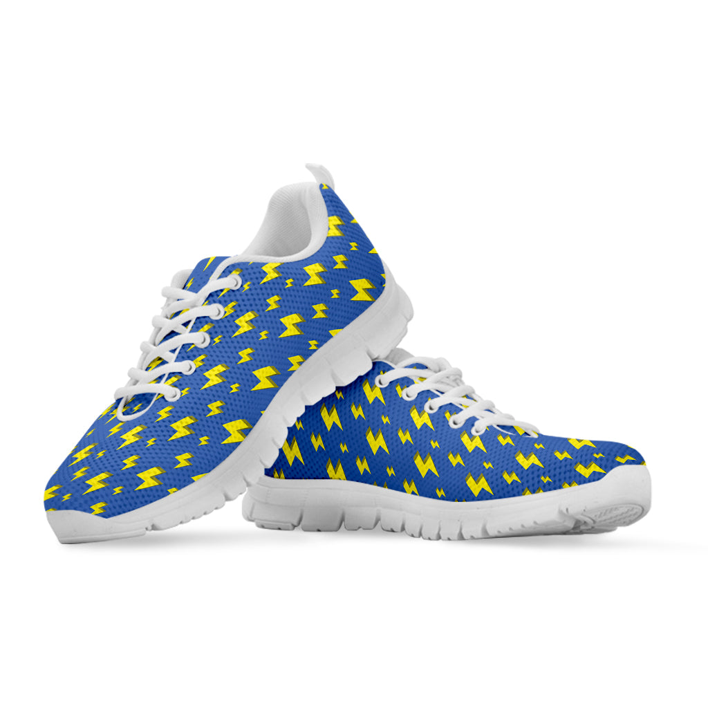 Blue And Yellow Lightning Pattern Print White Sneakers