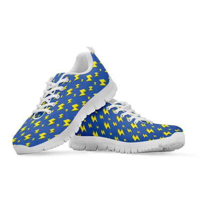 Blue And Yellow Lightning Pattern Print White Sneakers