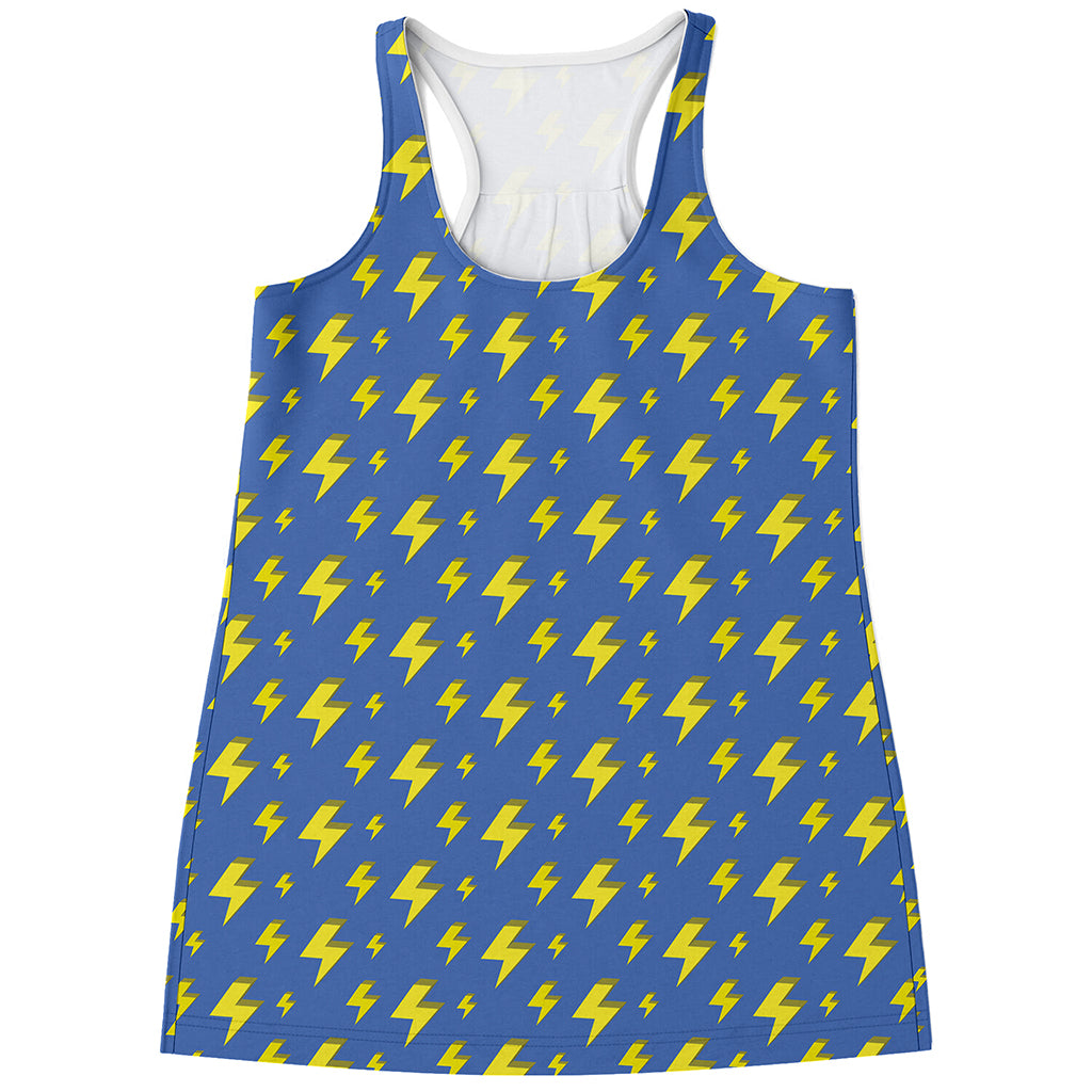 Blue And Yellow Lightning Pattern Print Women's Racerback Tank Top