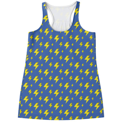 Blue And Yellow Lightning Pattern Print Women's Racerback Tank Top