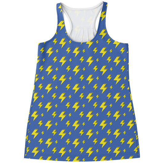 Blue And Yellow Lightning Pattern Print Women's Racerback Tank Top